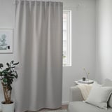 RYSSBRÄKEN Room darkening curtain, 1 piece, light grey/with heading tape, 140x300 cm