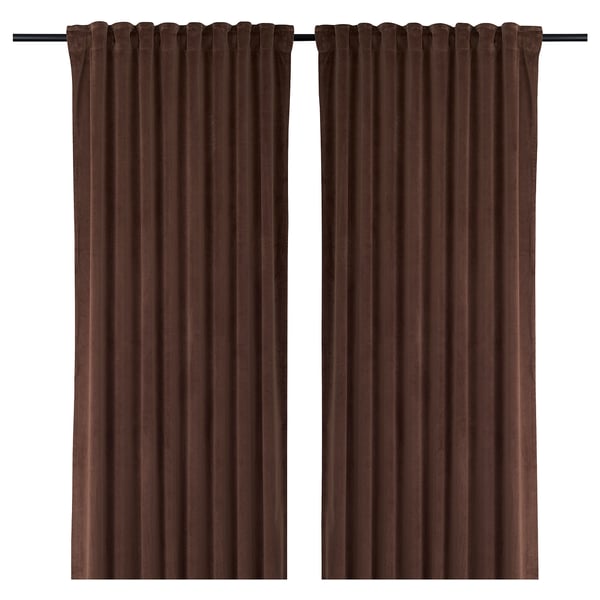 Sagalie Curtains 1 Pair Velvet Dark Brown Ikea