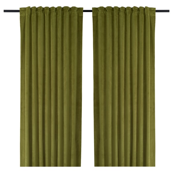 Sagalie Curtains 1 Pair Velvet Green Yellow Ikea