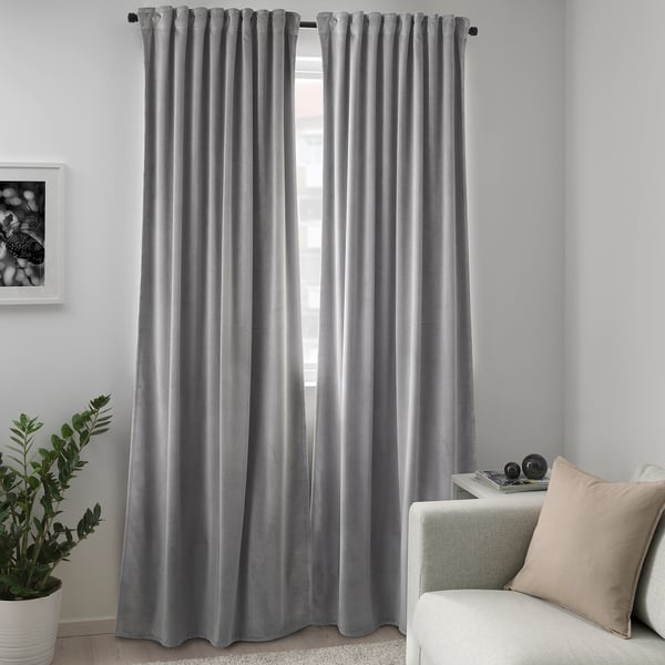 Sagalie Curtains 1 Pair Velvet Grey Ikea