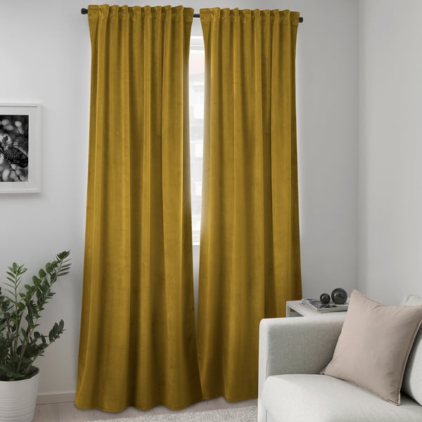 Sagalie Curtains 1 Pair Velvet Yellow Ikea