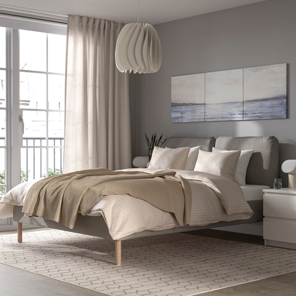 SAGESUND Upholstered bed frame, Diseröd brown/Leirsund, 160x200 cm