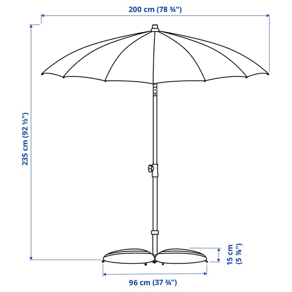 SAMSÖ / IGGÖN Parasol with base, tilting beige/dark grey, 200 cm