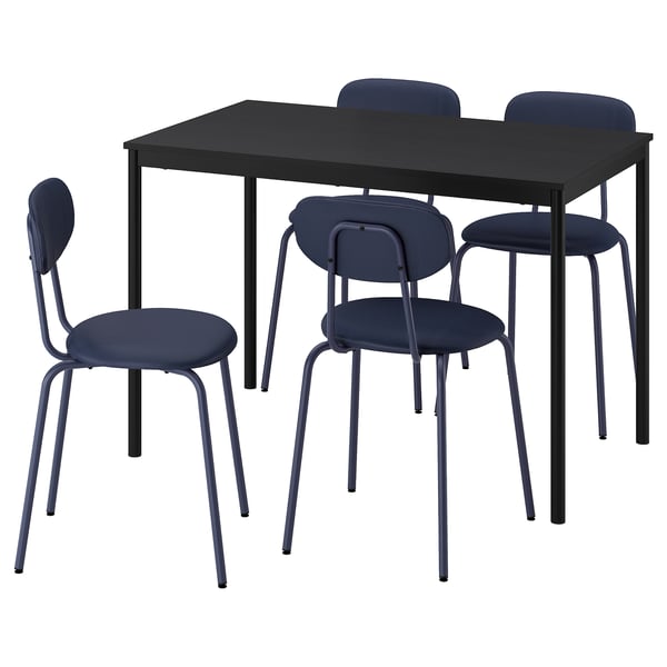 SANDSBERG Table and 4 chairs, black black/Remmarn dark blue dark blue, 110x67 cm