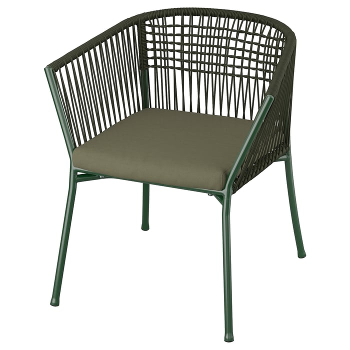 SEGERÖN chair with armrests, outdoor, dark green/Frösön/Duvholmen dark beigegreen IKEA