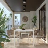 SEGERÖN Table and 4 chairs with armrests, outdoor white/beige/Frösön/Duvholmen beige, 147 cm