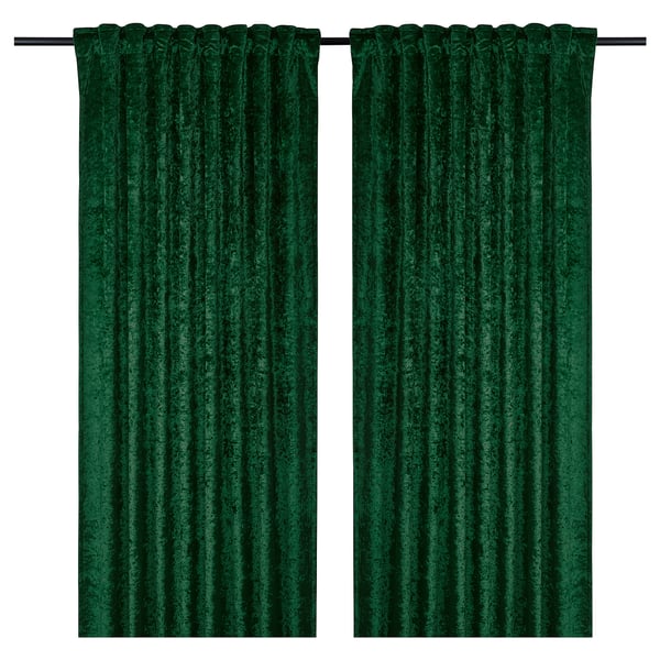 Silkesfjaril Curtains 1 Pair Velvet Dark Green Ikea
