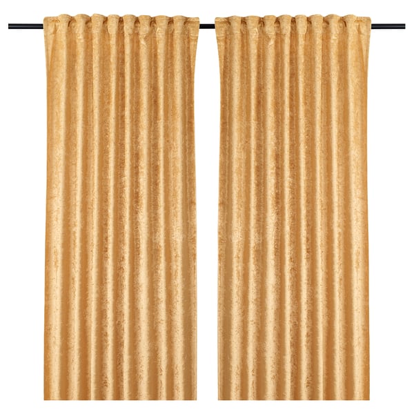Silkesfjaril Curtains 1 Pair Velvet Yellow Beige Ikea