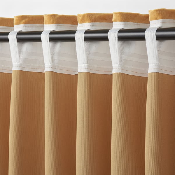 Silkesfjaril Curtains 1 Pair Velvet Yellow Beige Ikea