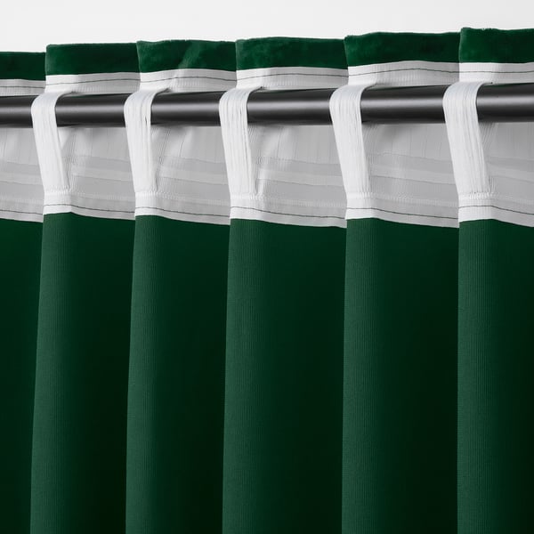 Silkesfjaril Curtains 1 Pair Velvet Dark Green Ikea