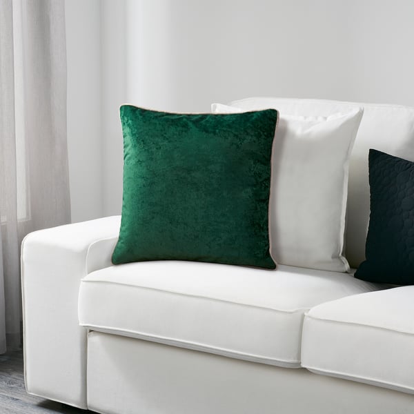 Silkesfjaril Cushion Cover Velvet Dark Green Dark Blue Ikea