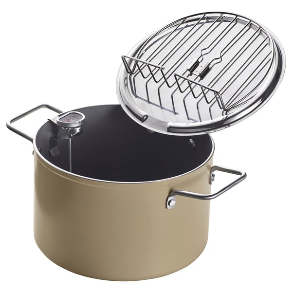 SKÄGGTORSK Frying pot, non-stick coating light beige-green, 4 l