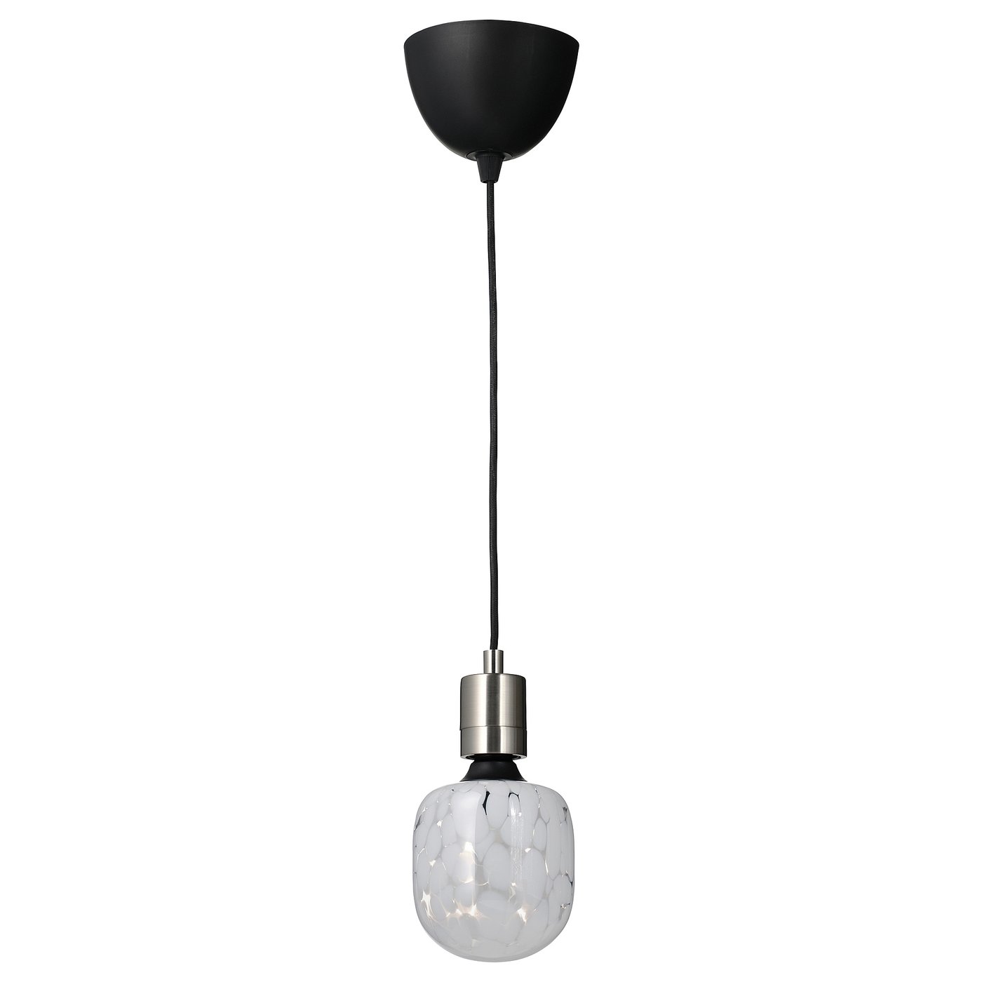 SKAFTET / MOLNART Pendant lamp with light bulb - nickel-plated/tube-shaped white/clear glass