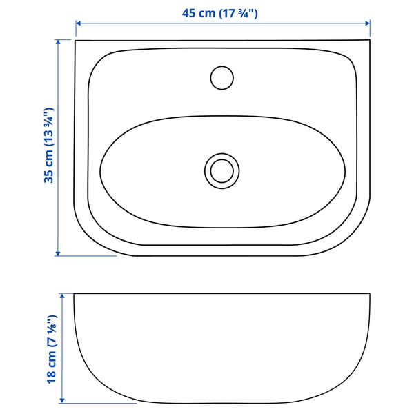 SKATSJÖN Wash-basin w water trap/mixer tap, white, 45x35 cm