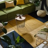 SKRIFTSPRÅK Rug, low pile, yellow-brown/dark blue, 200x300 cm