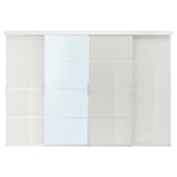SKYTTA / HOKKSUND/AULI Sliding door combination, aluminium/high-gloss light grey mirror glass, 301x205 cm