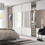 SKYTTA / MEHAMN/AULI Sliding door combination, aluminium/white mirror glass, 351x240 cm