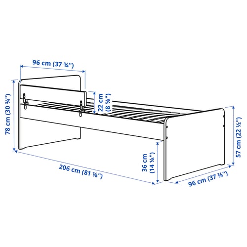 SLÄKT / NATTAPA Bed frame w guard rail+slat bd base, white, 90x200 cm