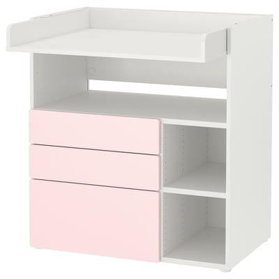 SMÅSTAD Changing table, white pale pink/with 3 drawers, 90x79x100 cm