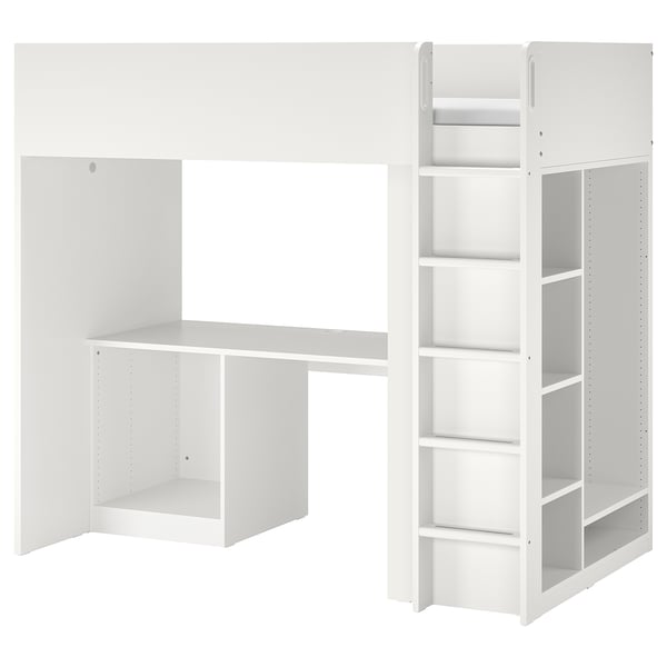 Smastad هيكل سرير عالي مع مكتب وتخزين أبيض 90x200 سم Ikea