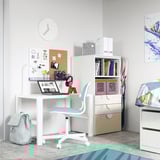 SMÅSTAD / PLATSA Bookcase, white birch/with 3 drawers, 60x57x123 cm