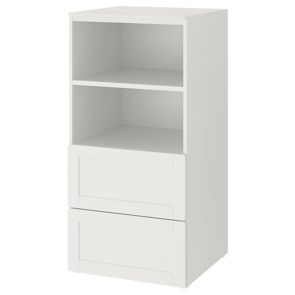SMÅSTAD / PLATSA Bookcase, white with frame/with 2 drawers, 60x57x123 cm
