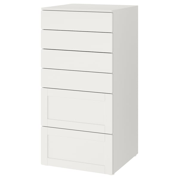 SMÅSTAD / PLATSA Chest of 6 drawers, white with frame, 60x57x123 cm