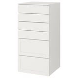 SMÅSTAD / PLATSA Chest of 6 drawers, white with frame, 60x57x123 cm
