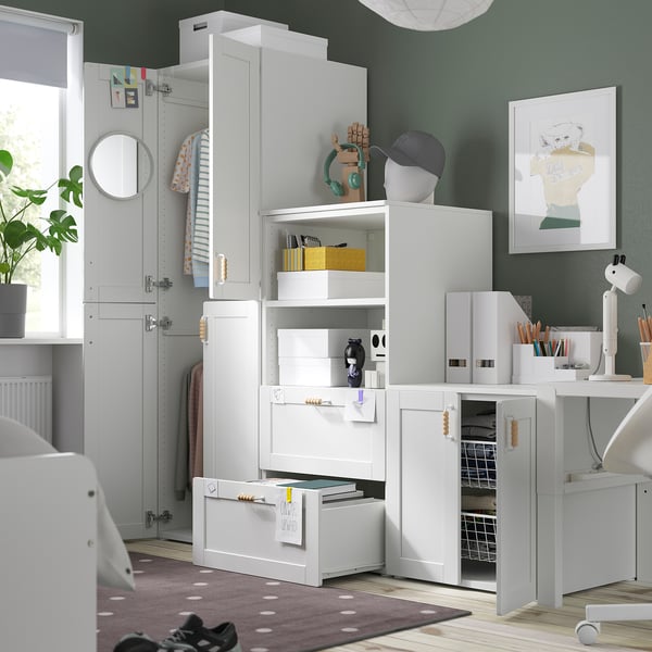 SMÅSTAD / PLATSA Storage combination, white/with frame, 180x57x181 cm