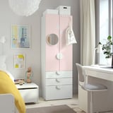 SMÅSTAD / PLATSA Wardrobe, white pale pink/with 3 drawers, 60x42x181 cm