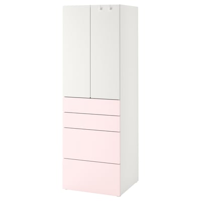 SMÅSTAD / PLATSA Wardrobe, white pale pink/with 4 drawers, 60x42x181 cm