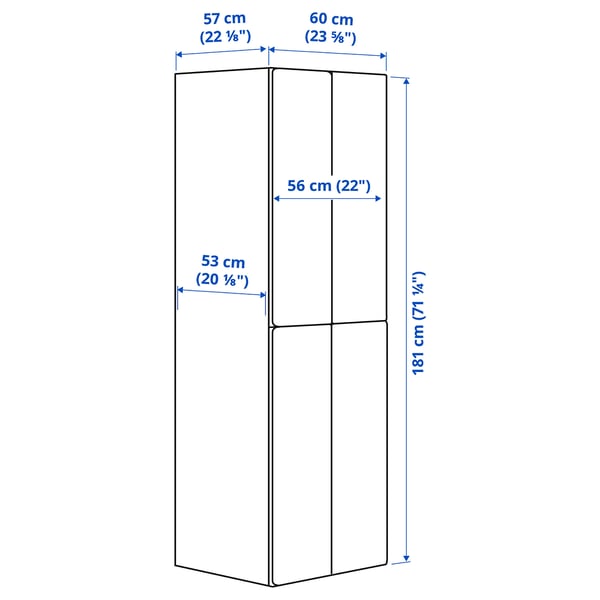SMÅSTAD / PLATSA Wardrobe, white with frame/with 2 clothes rails, 60x57x181 cm