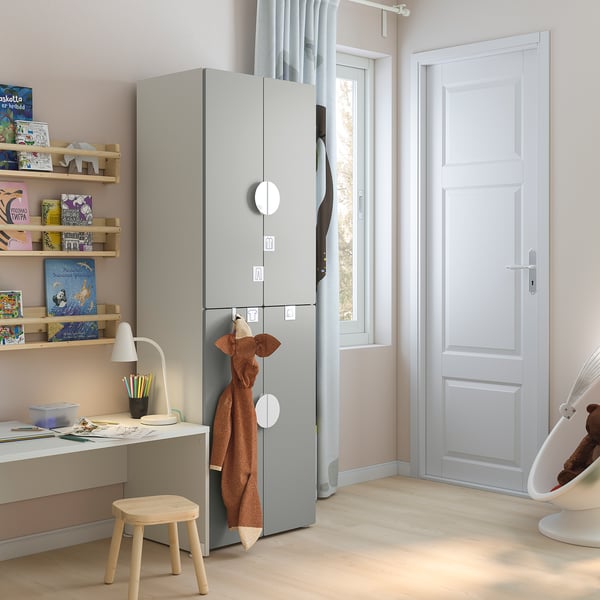 SMÅSTAD Wardrobe, white grey/with 2 clothes rails, 60x42x181 cm