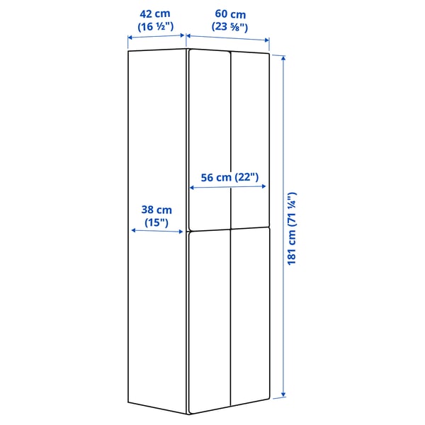 SMÅSTAD Wardrobe, white with frame/with 2 clothes rails, 60x42x181 cm