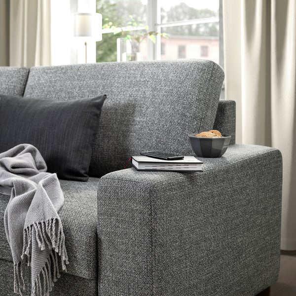 SÖRVALLEN 4-seat sofa, with chaise longue, left/Lejde grey/black