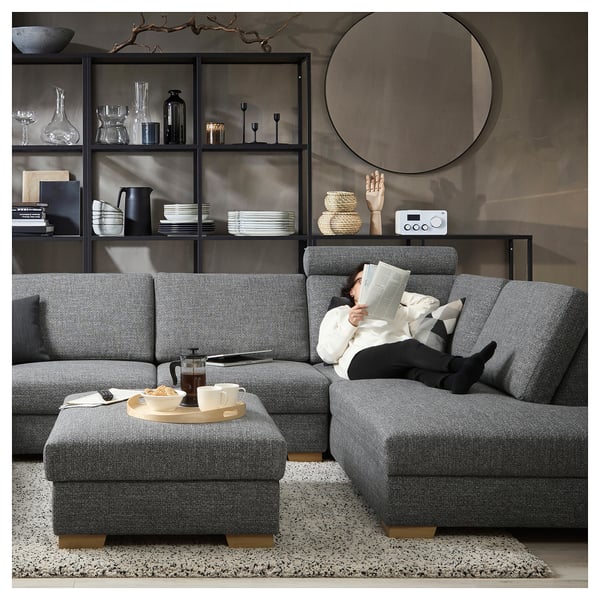 SÖRVALLEN Corner sofa, 3-seat, with open end, right/Lejde grey/black