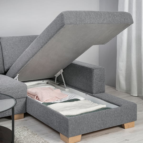 SÖRVALLEN Corner sofa, 4-seat, with chaise longue, right/Lejde grey/black