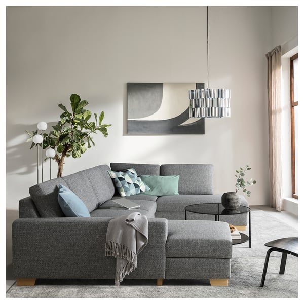 SÖRVALLEN Corner sofa, 5-seat, with chaise longue, left/Lejde grey/black