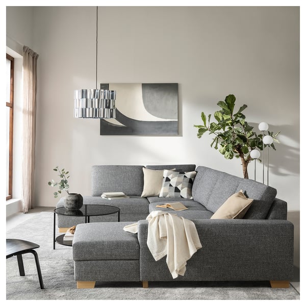 SÖRVALLEN Corner sofa, 5-seat, with chaise longue, right/Lejde grey/black
