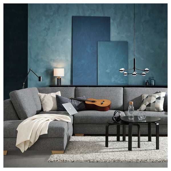 SÖRVALLEN Corner sofa, 5-seat, with chaise longue, right/Lejde grey/black