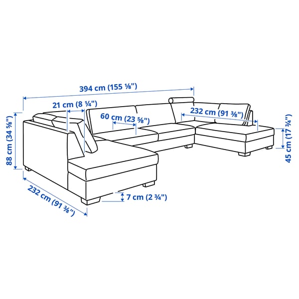 SÖRVALLEN U-shaped sofa, 5-seat, with open ends/Lejde grey/black