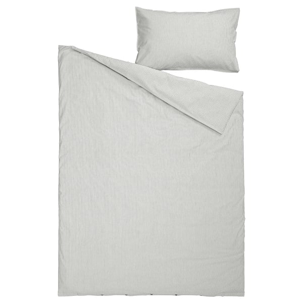 SOLFIBBLA Duvet cover and pillowcase, grey white/stripe, 150x200/50x80 cm
