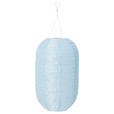 SOLVINDEN LED solar-powered pendant lamp, outdoor/oval light blue, 43 cm