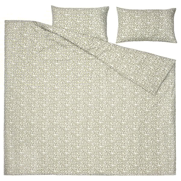 SORGMANTEL Duvet cover and 2 pillowcases, white/green, 240x220/50x80 cm