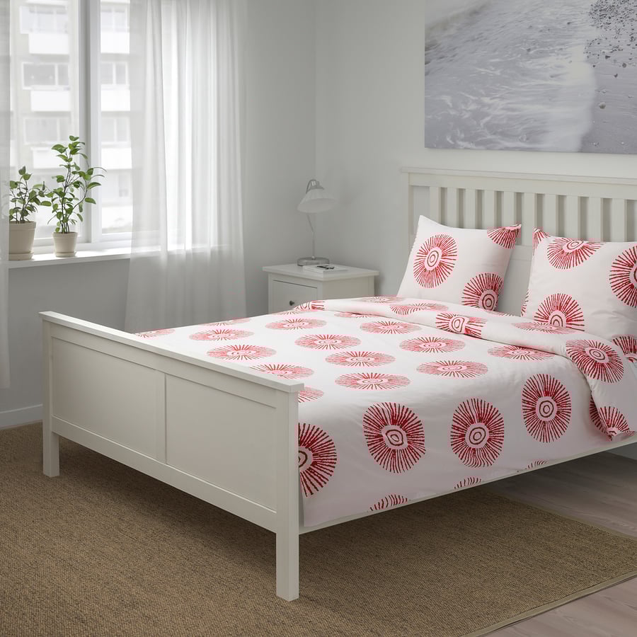 SPENÖRT Duvet cover and 2 pillowcases, red/white, 240x220/50x80 cm IKEA
