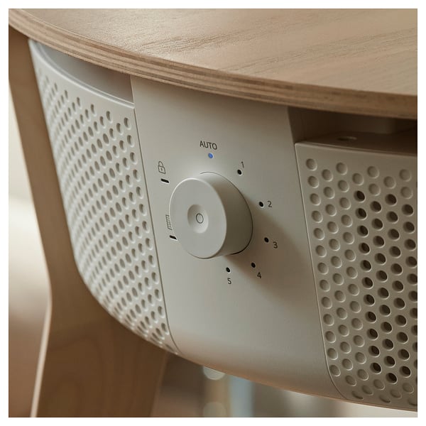 STARKVIND Table with air purifier, stained oak veneer/white smart