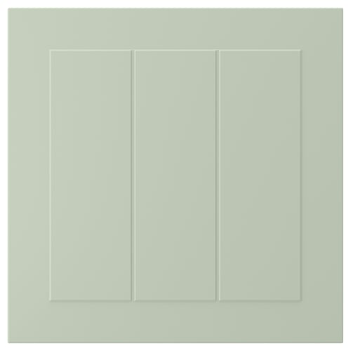 STENSUND green cabinet door with grooved panels, smooth lacquered surface, rectangular shape.