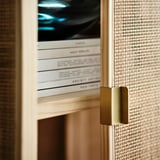 STOCKHOLM 2025 Cabinet with sliding doors, rattan/pine, 125x47x110 cm