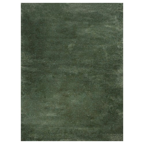 Young STOENSE rug, olive green, square, soft thick pile.