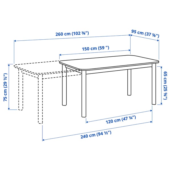 STRANDTORP / BERGMUND Table and 4 chairs, brown/Gunnared medium grey, 150/205/260 cm